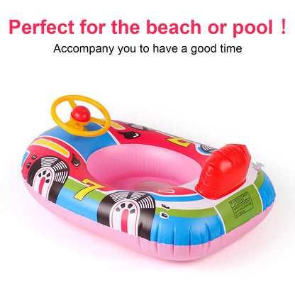 1PC Swimming Pool Float Ring Seat, Cute Car-shaped Inflatable Summer Beach Pool Tube with Handles (Blue and Pink)