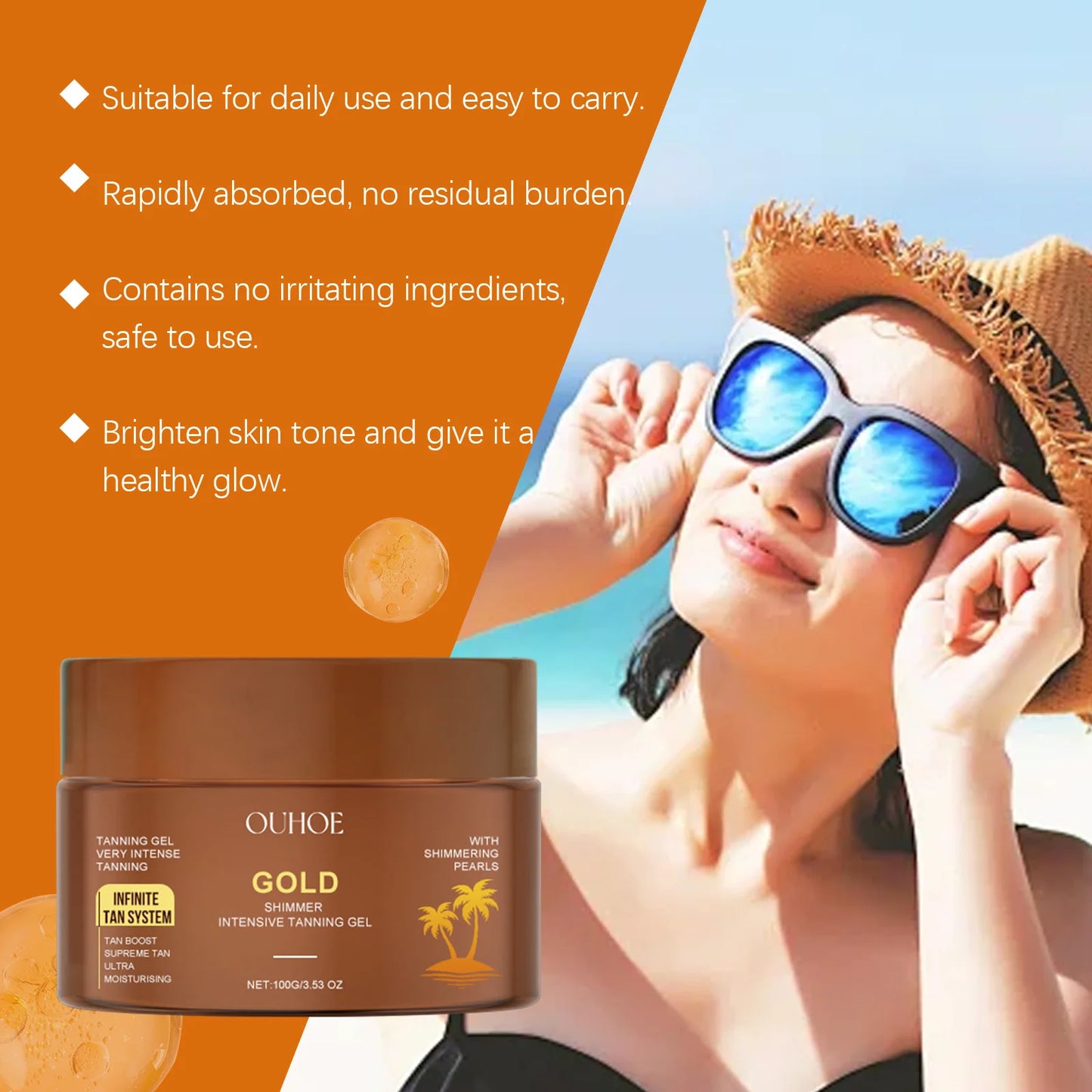 Tanning Gel Sunless Tan for Face & Body Tan Accelerator Hydrating Moisturizing Quick Drying Sunbed & Outdoor Tanning Lotion 100g